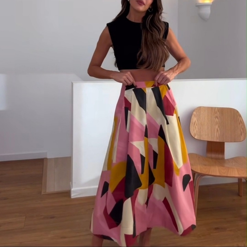 PRINTED MIDI SKIRT ZW COLLECTION SIZE S - Picture 3 of 10